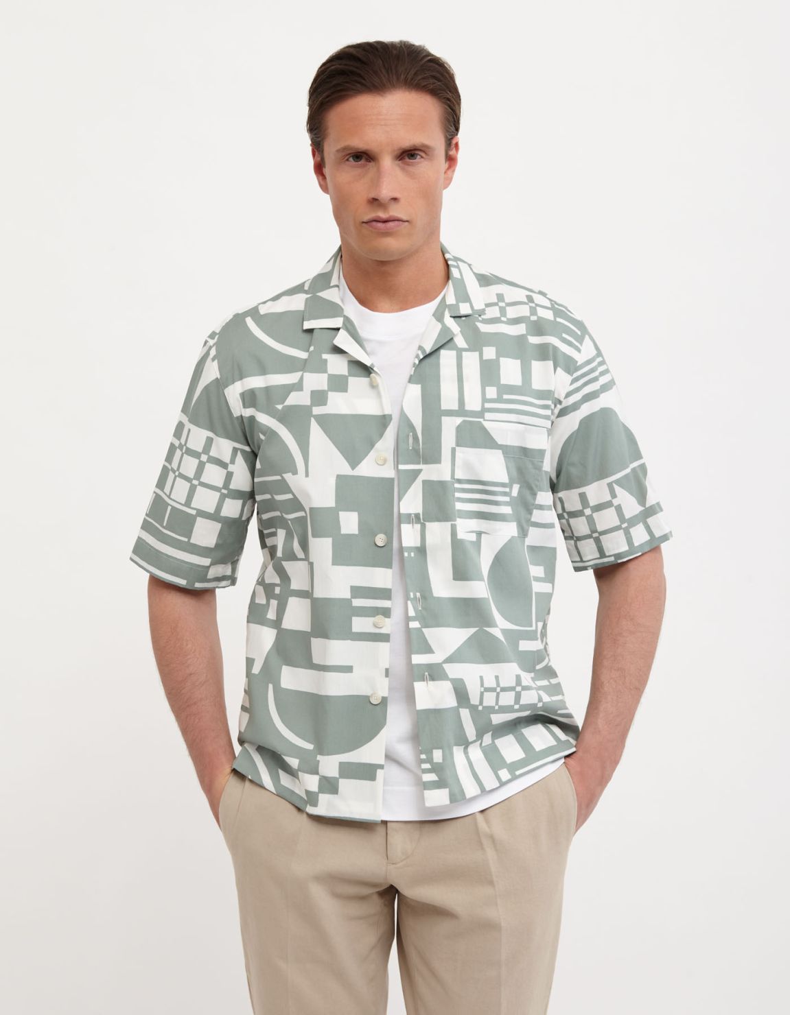 Sage Green Poplin Pattern Shirt Collar spread Tailor Custom Fit 3