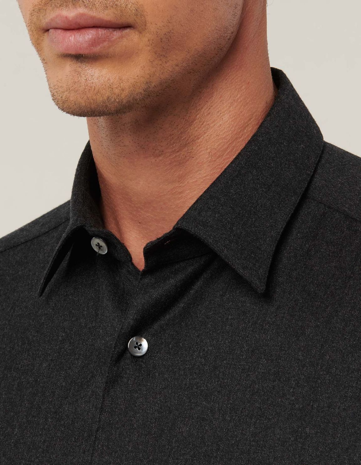 Dark Grey Twill Solid colour Shirt Collar spread Over 3