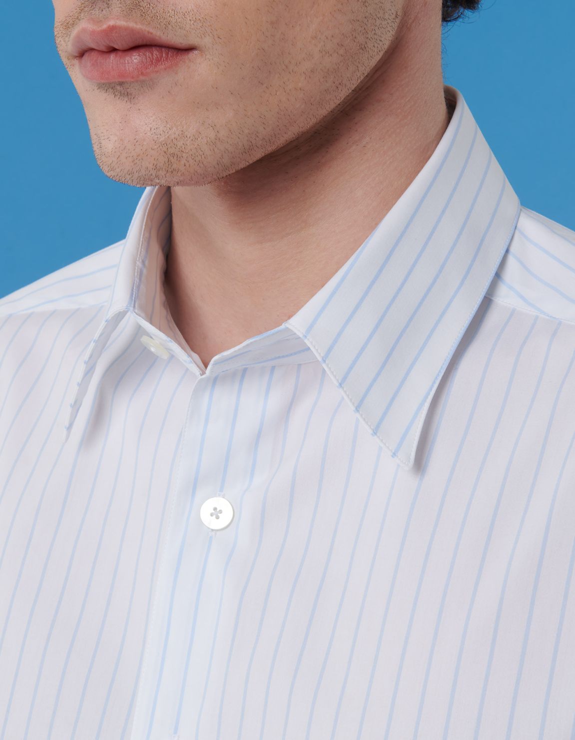 Sky Blue Poplin Stripe Shirt Collar spread Evolution Classic Fit 2