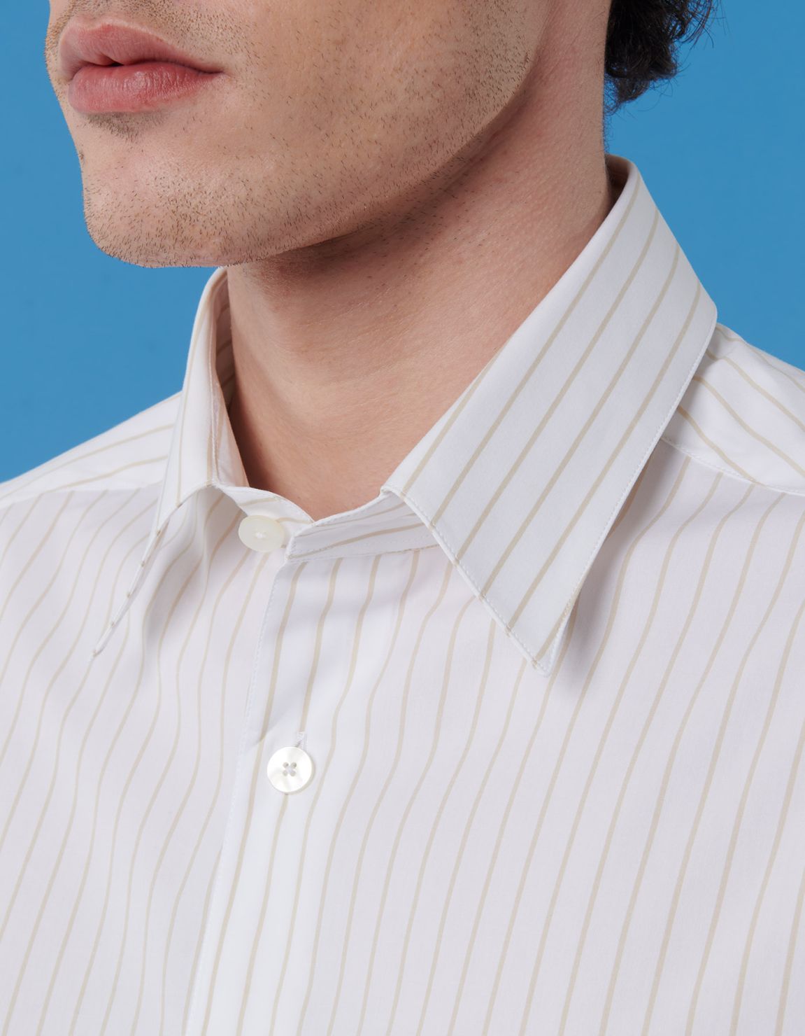Beige Poplin Stripe Shirt Collar spread Evolution Classic Fit 2