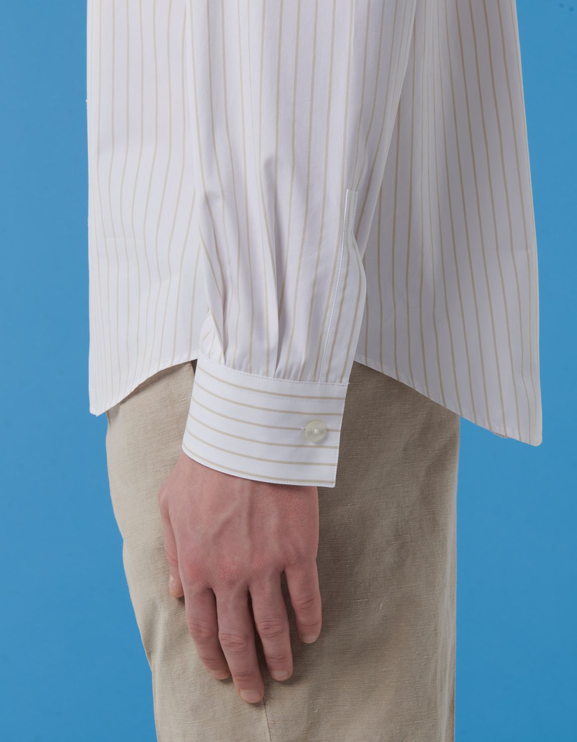 Beige Poplin Stripe Shirt Collar spread Evolution Classic Fit 5