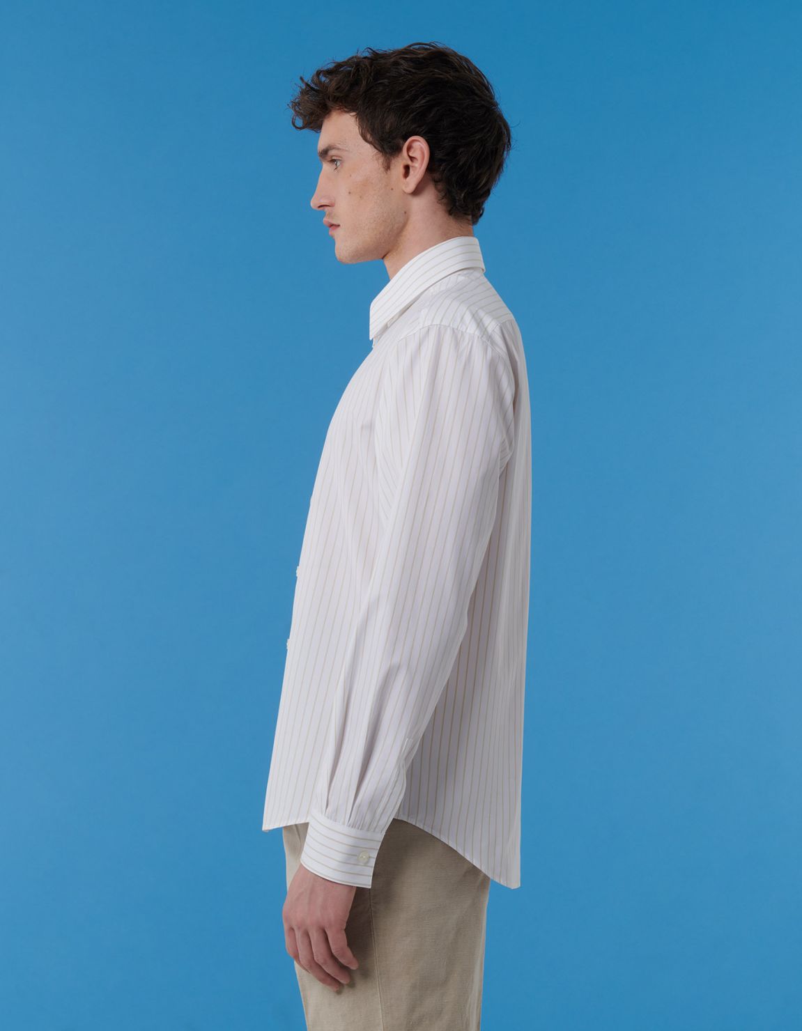 Beige Poplin Stripe Shirt Collar spread Evolution Classic Fit 6