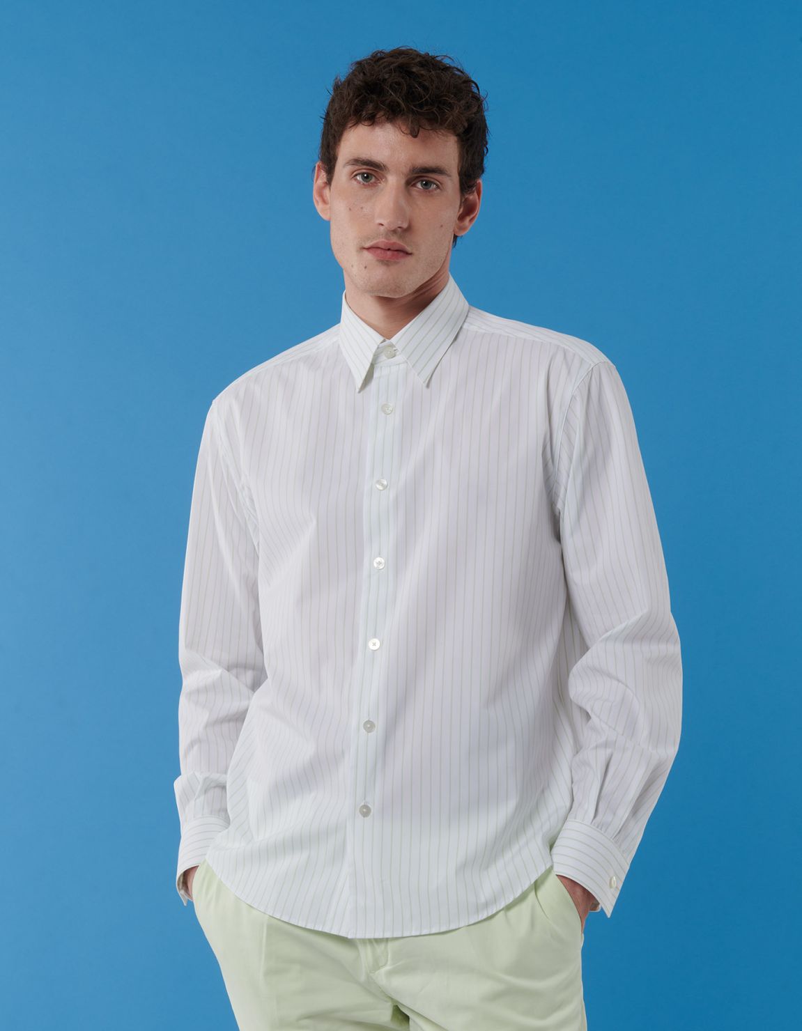 Green Poplin Stripe Shirt Collar spread Evolution Classic Fit 3