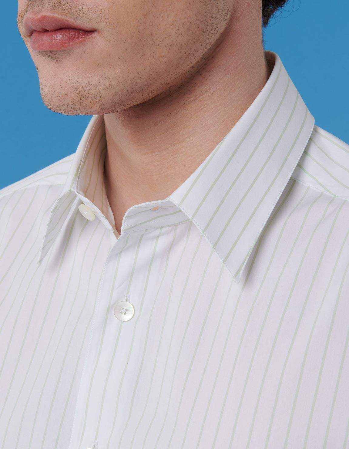 Pale Pink Poplin Stripe Shirt Collar spread Evolution Classic Fit 2
