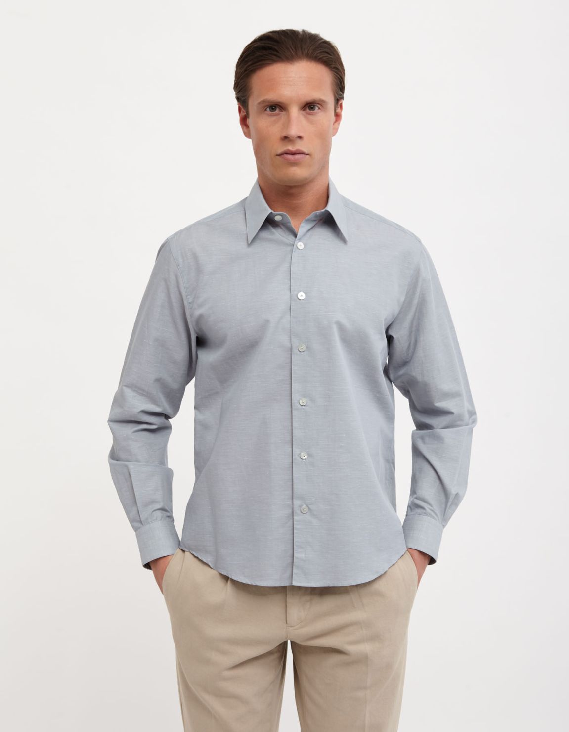 Grey Linen Solid colour Shirt Collar spread Evolution Classic Fit 3