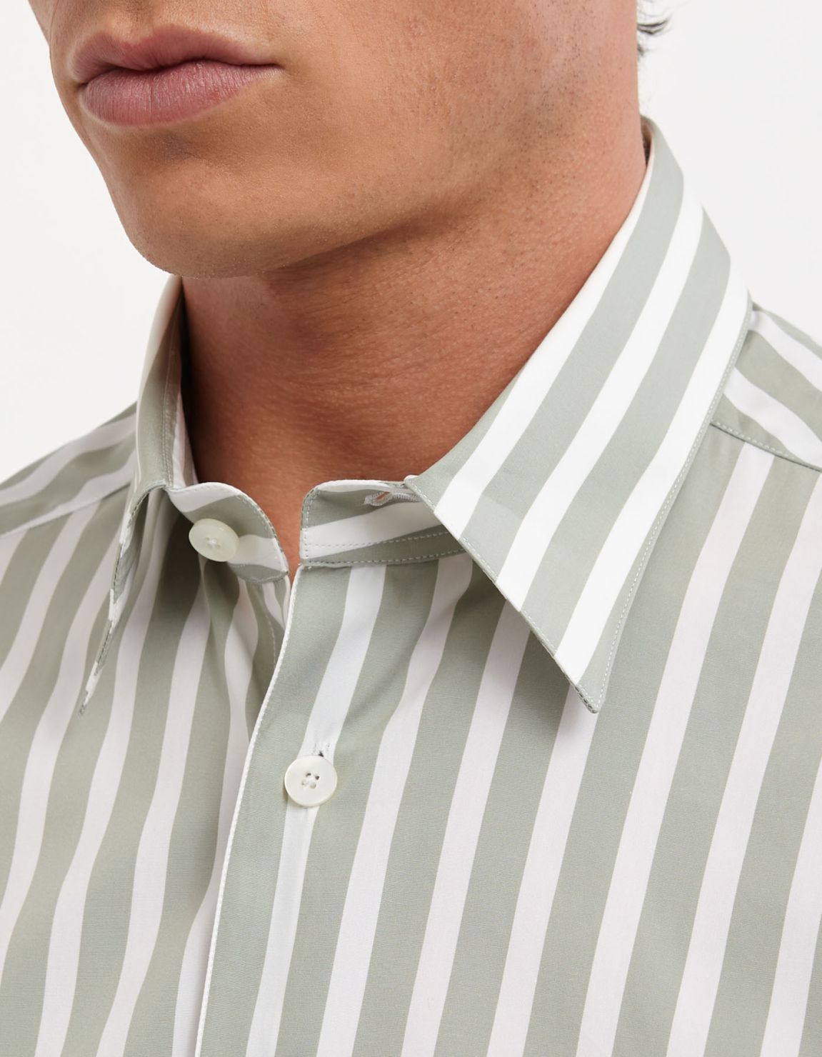 Sage Green Poplin Stripe Shirt Collar spread Evolution Classic Fit 2
