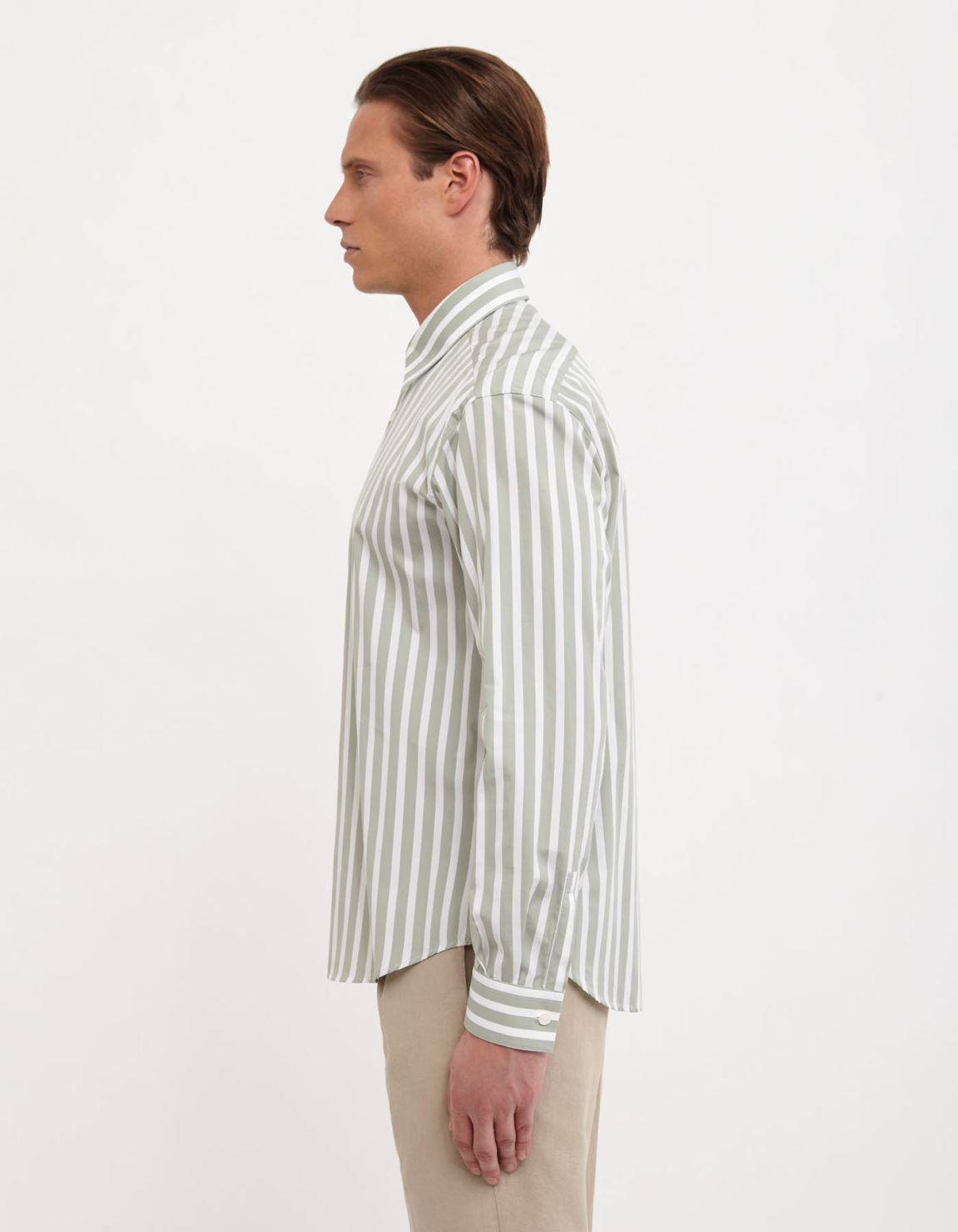 Sage Green Poplin Stripe Shirt Collar spread Evolution Classic Fit 6