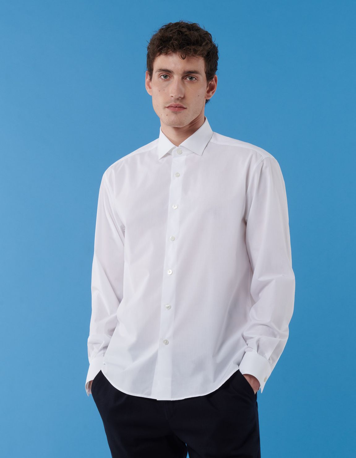 White Poplin Solid colour Shirt Collar small cutaway Evolution Classic Fit 3