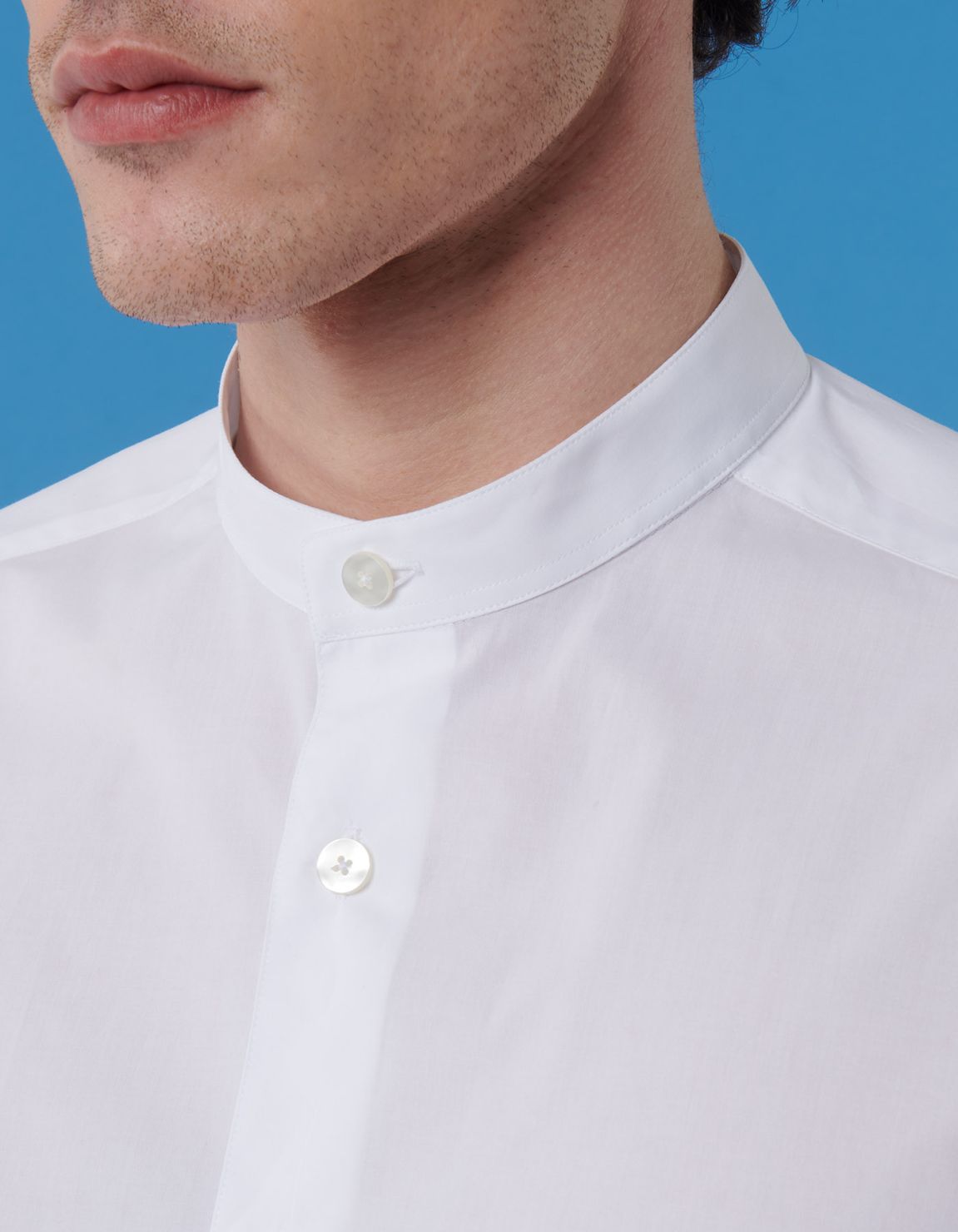 White Poplin Solid colour Shirt Collar Mandarin Evolution Classic Fit 2