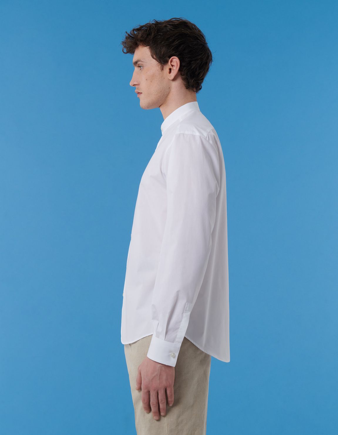 White Poplin Solid colour Shirt Collar Mandarin Evolution Classic Fit 6