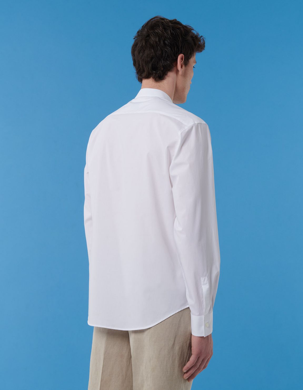 White Poplin Solid colour Shirt Collar Mandarin Evolution Classic Fit 7