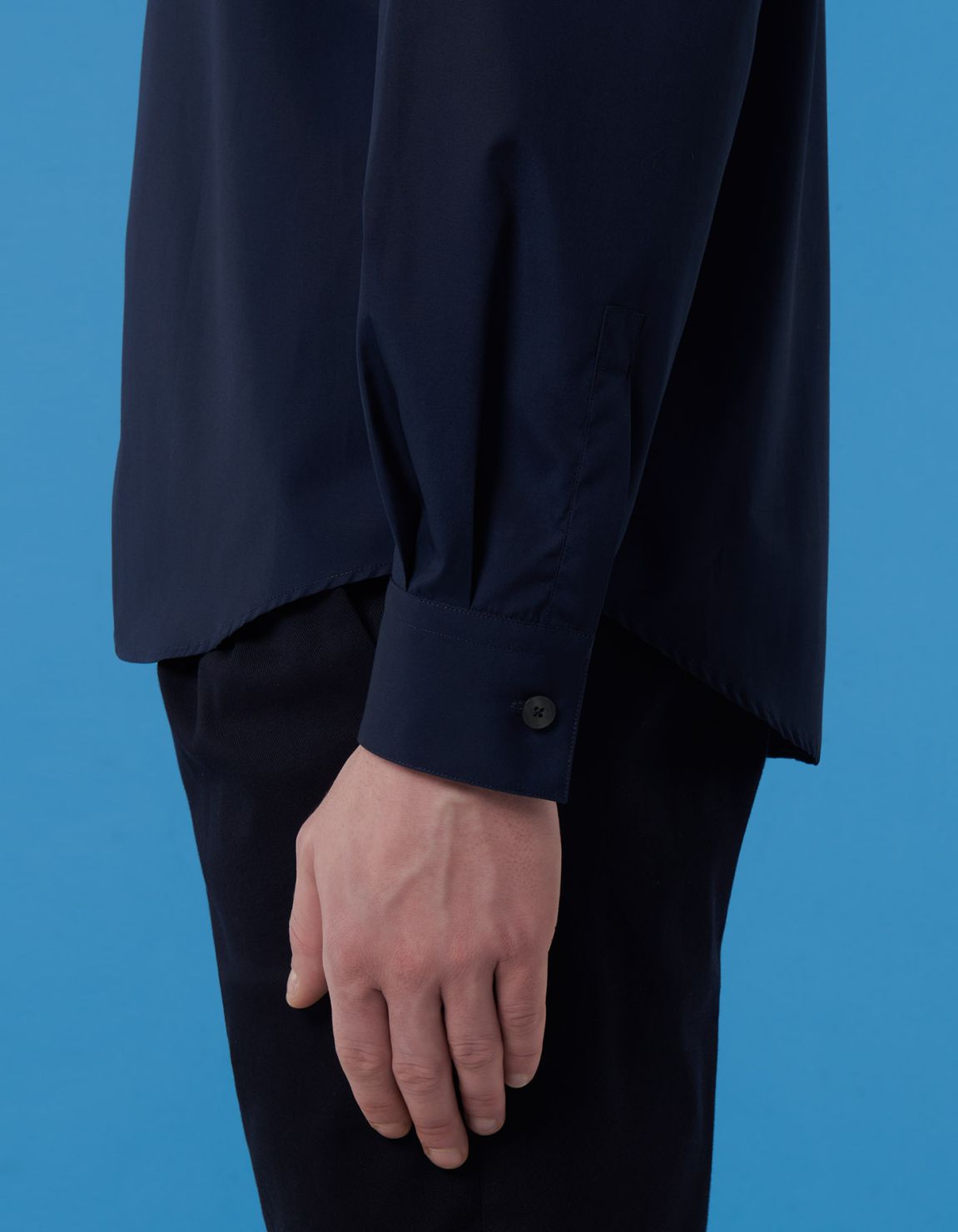 Camicia Collo coreano Tinta Unita Popeline Blu scuro Evolution Classic Fit 5