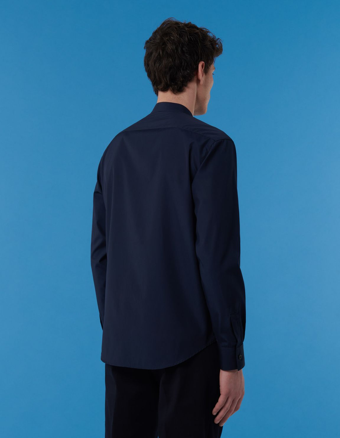 Dark Blue Poplin Solid colour Shirt Collar Mandarin Evolution Classic Fit 7