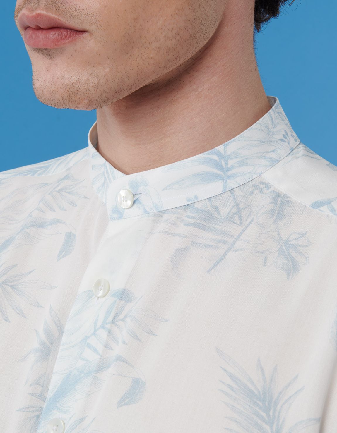 Sky Blue Viscose Pattern Shirt Collar Mandarin Evolution Classic Fit 2