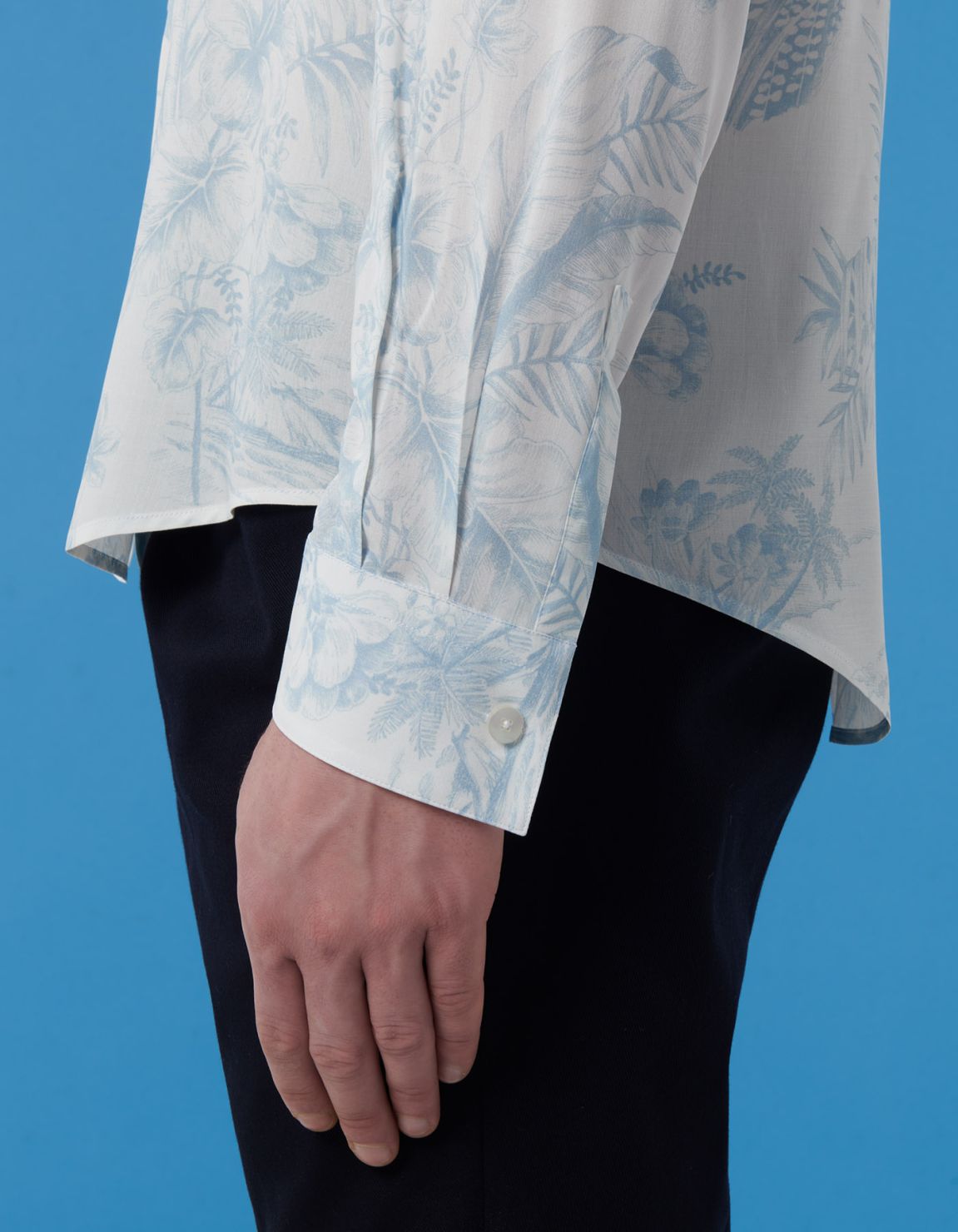 Sky Blue Viscose Pattern Shirt Collar Mandarin Evolution Classic Fit 5