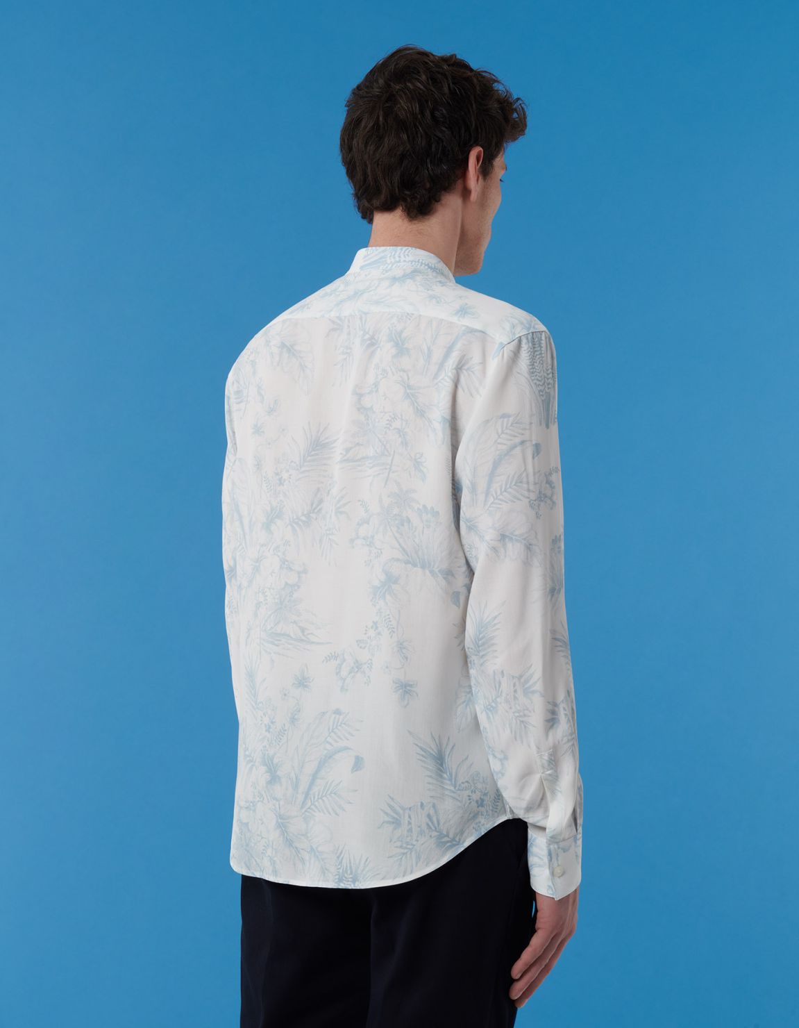 Sky Blue Viscose Pattern Shirt Collar Mandarin Evolution Classic Fit 7