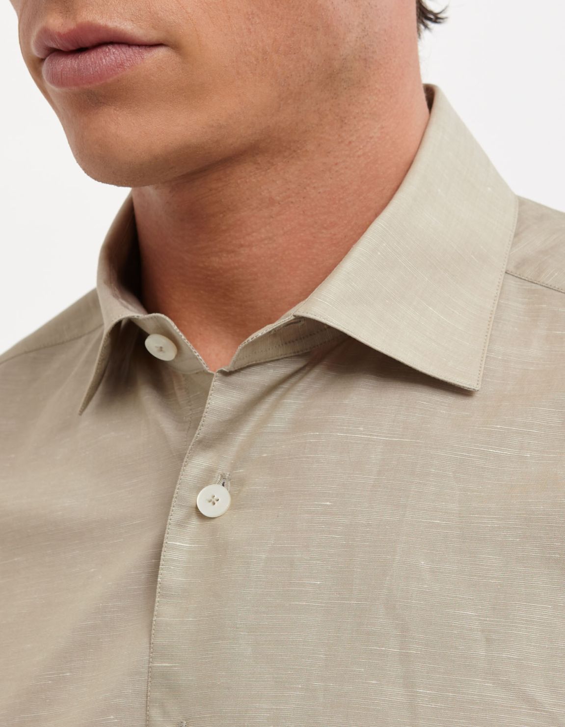 Beige Linen Solid colour Shirt Collar small cutaway Evolution Classic Fit 2