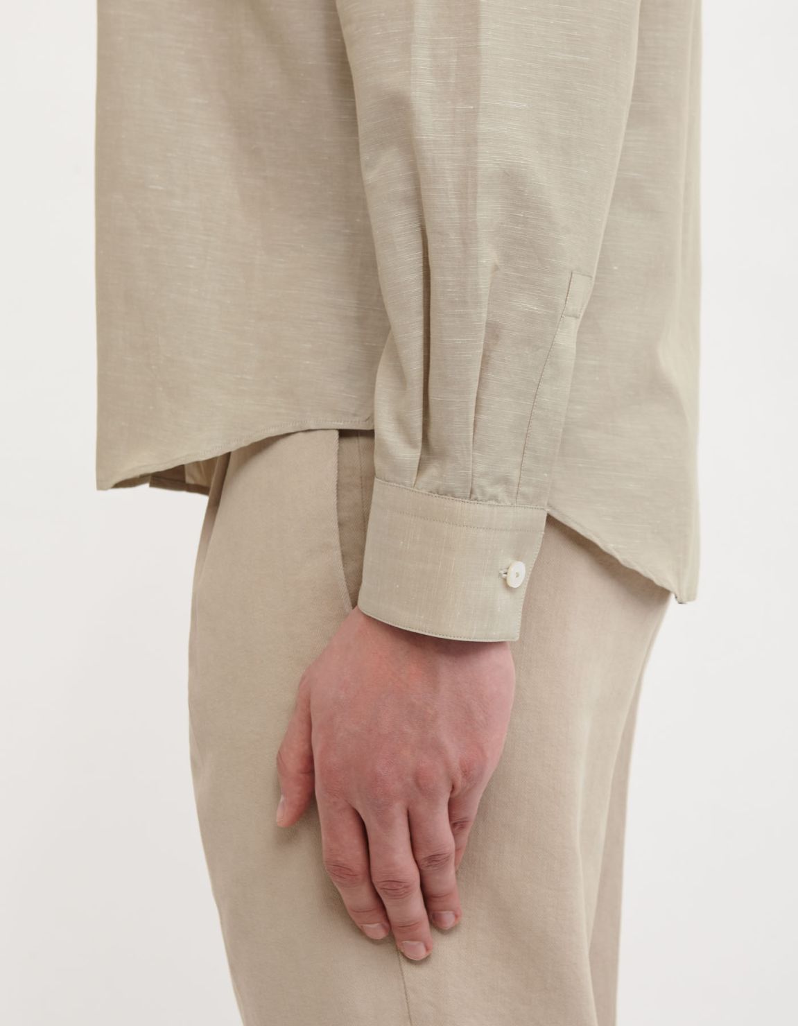 Beige Linen Solid colour Shirt Collar small cutaway Evolution Classic Fit 5