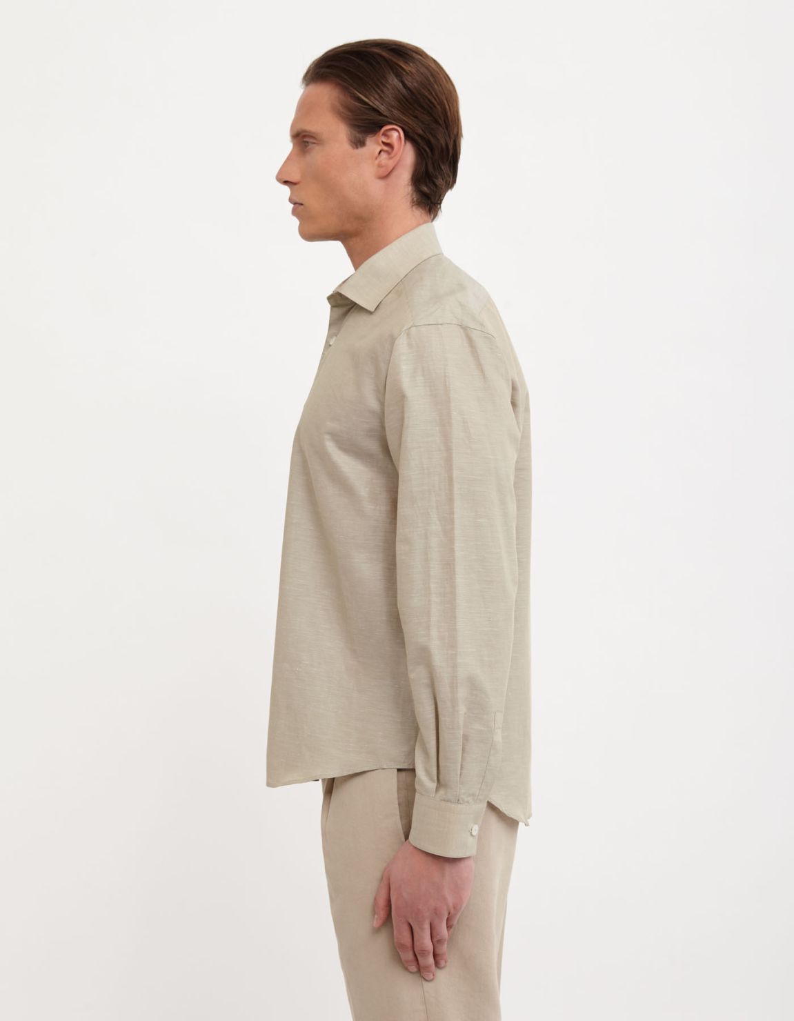 Beige Linen Solid colour Shirt Collar small cutaway Evolution Classic Fit 6