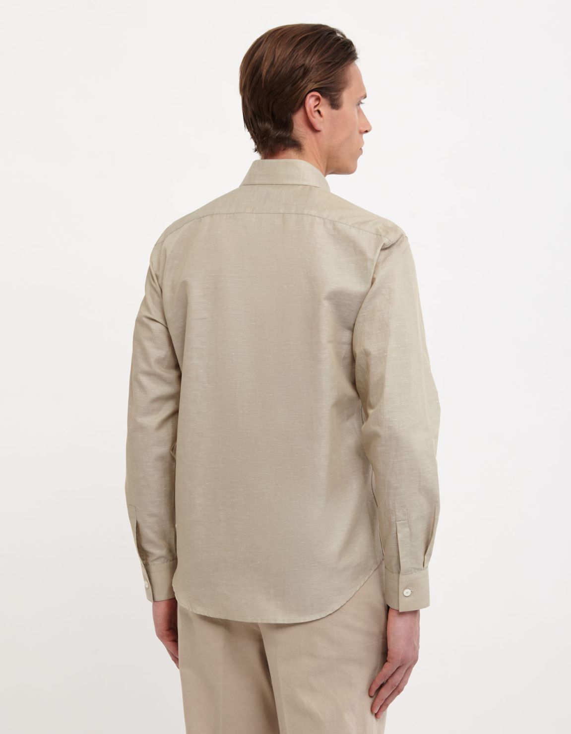 Beige Linen Solid colour Shirt Collar small cutaway Evolution Classic Fit 7