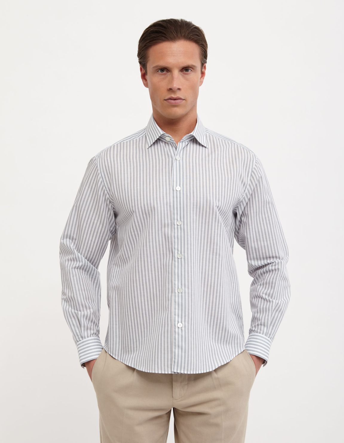 Grey Linen Stripe Shirt Collar small cutaway Evolution Classic Fit 3