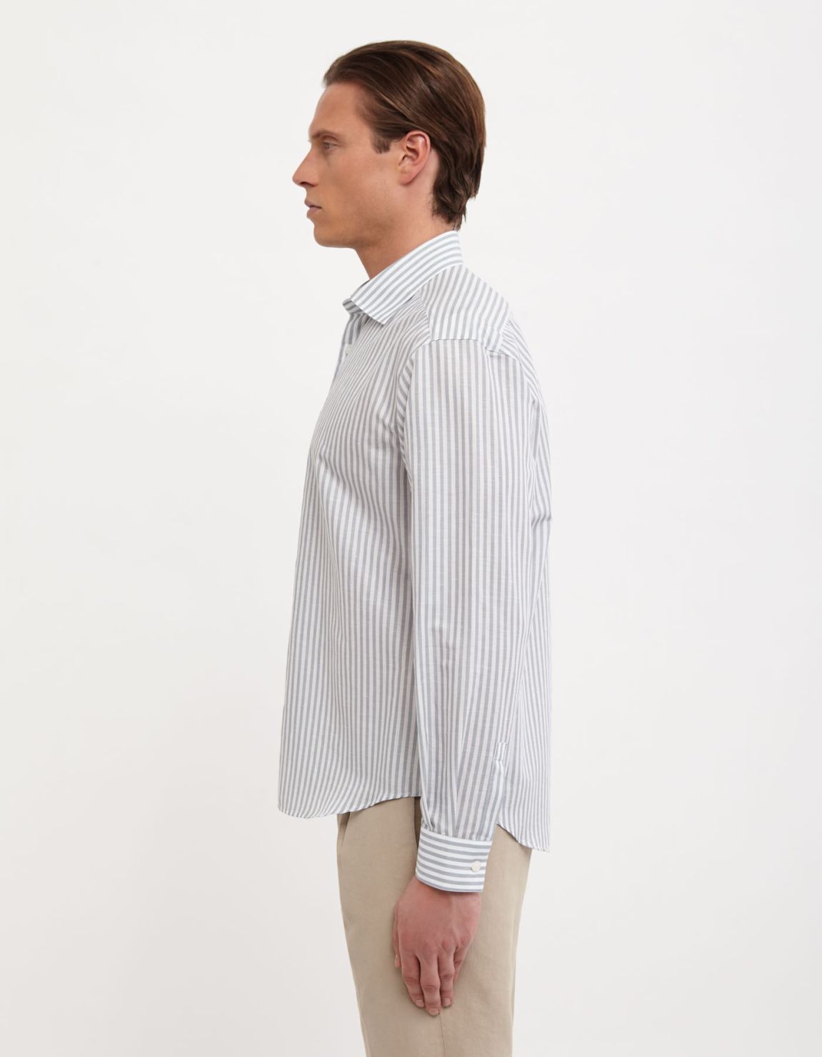 Grey Linen Stripe Shirt Collar small cutaway Evolution Classic Fit 6