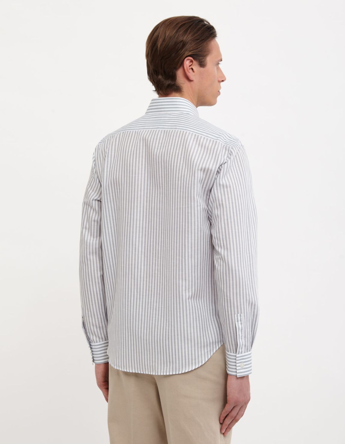 Grey Linen Stripe Shirt Collar small cutaway Evolution Classic Fit 7