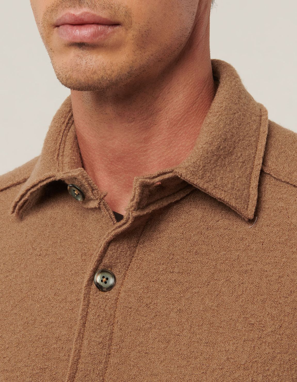 Camel Woven Solid colour Shirt Collar spread Over 3