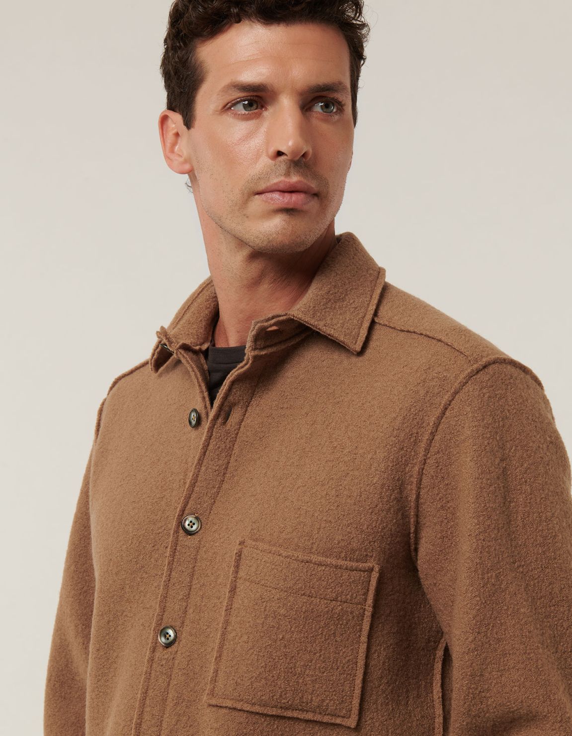 Camel Woven Solid colour Shirt Collar spread Over 6