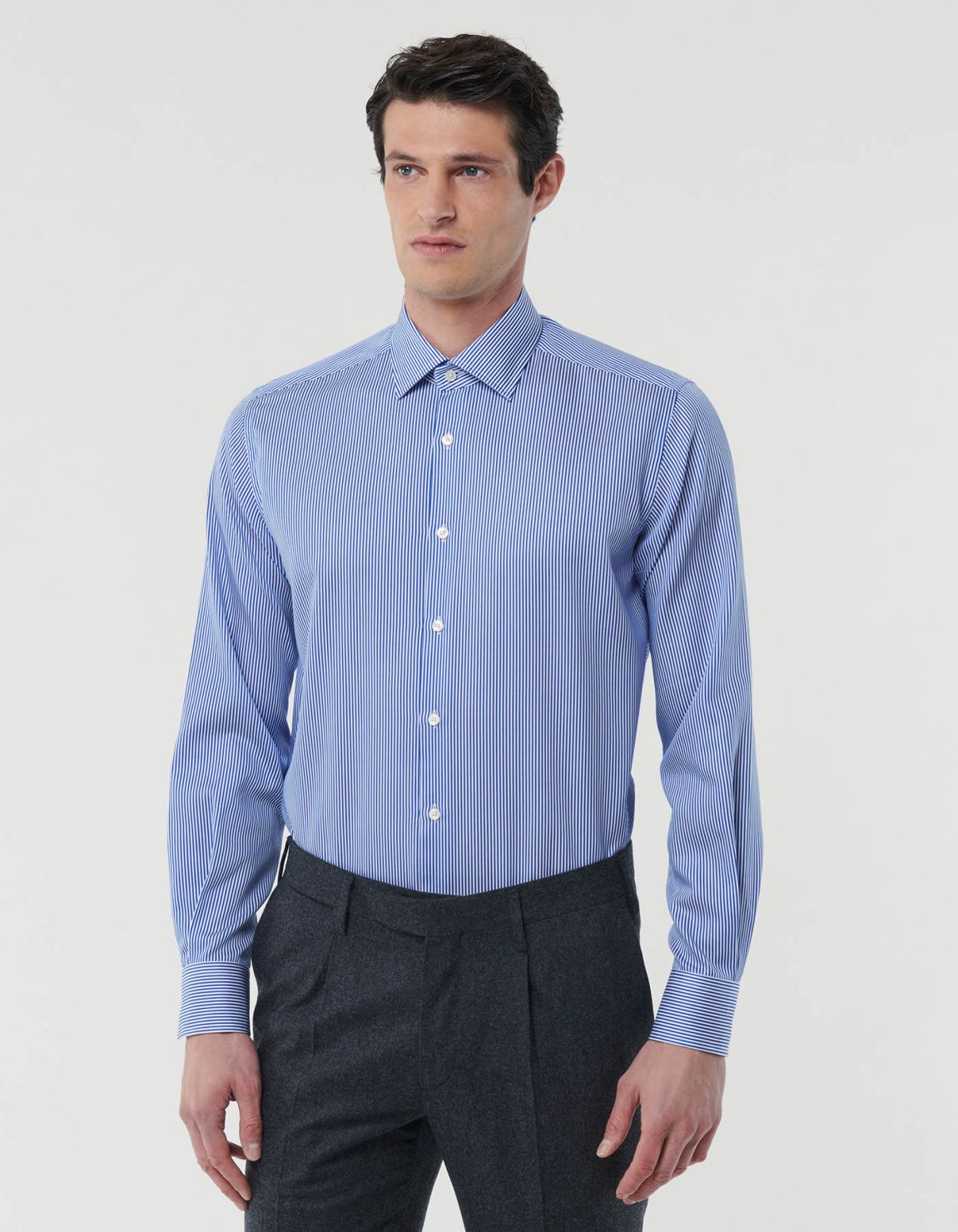 Camicia Collo italiano Righe Twill Blu Evolution Classic Fit 3
