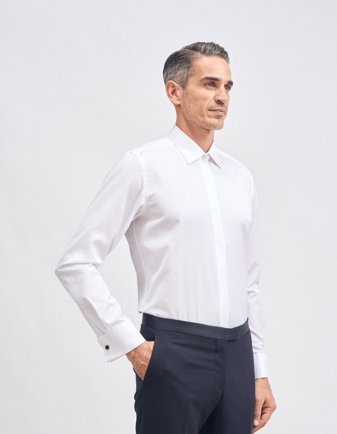 Camisa Cuello italiano Blanco Tela Liso Evolution Classic Fit 1