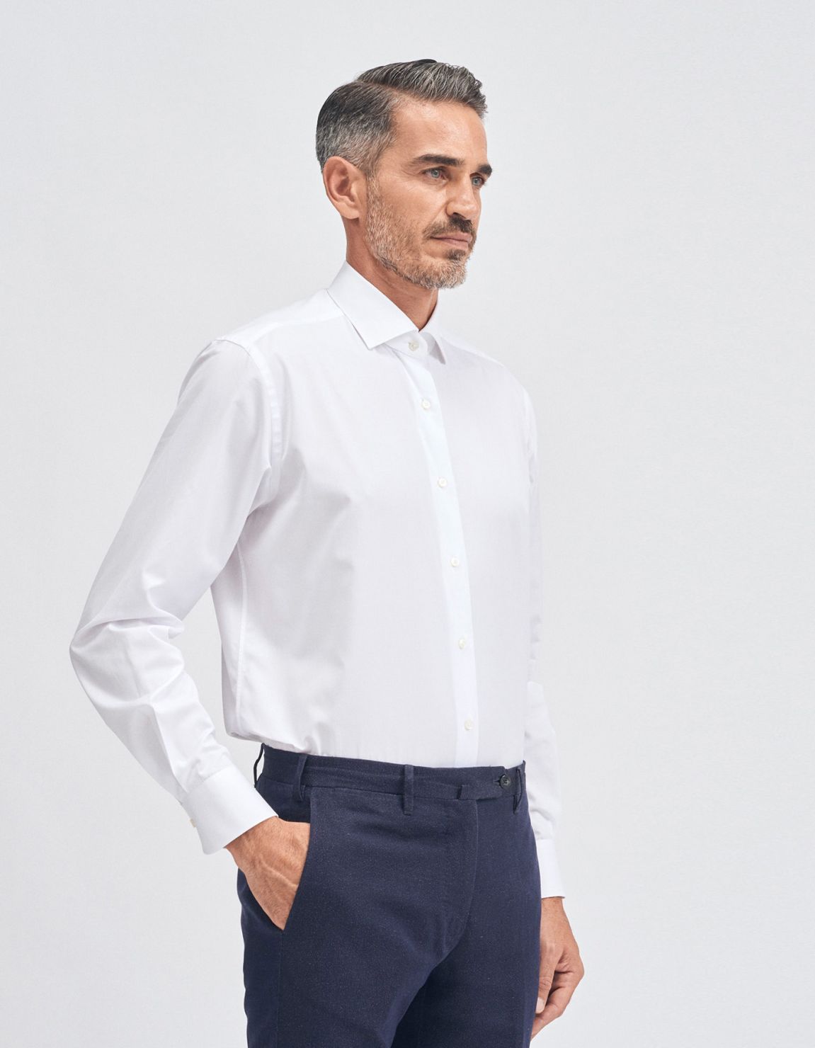 Chemise Col français petit Blanc Twill Unie Evolution Classic Fit 1