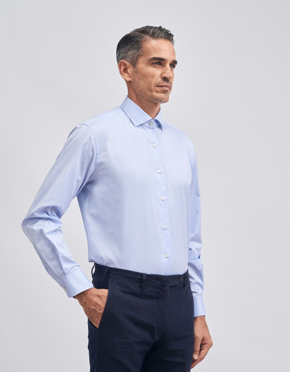 Chemise Col français petit Bleu ciel opaque Twill Unie Evolution Classic Fit 1