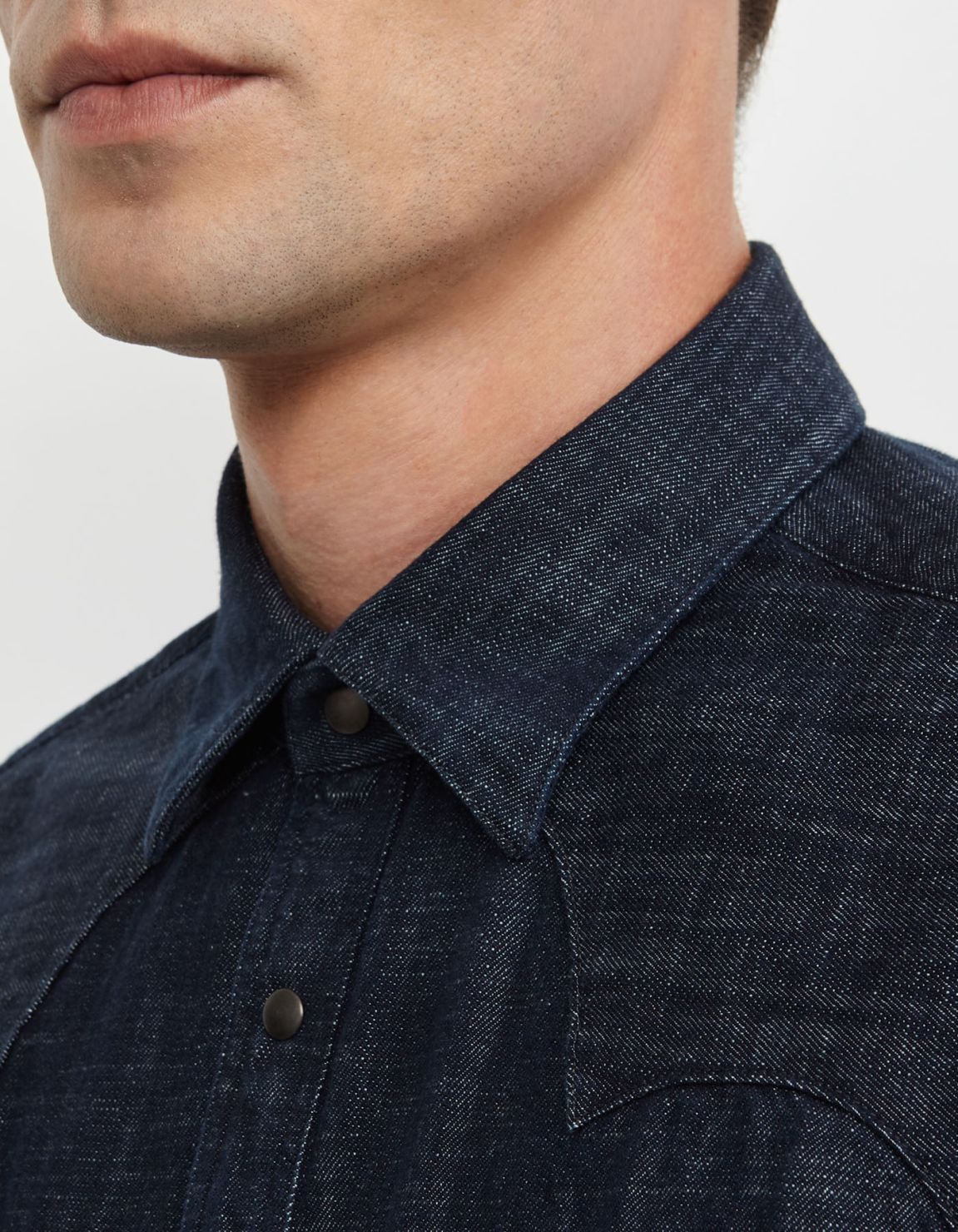 Camisa Cuello italiano Liso Sarga Azul oscuro Tailor Custom Fit 2
