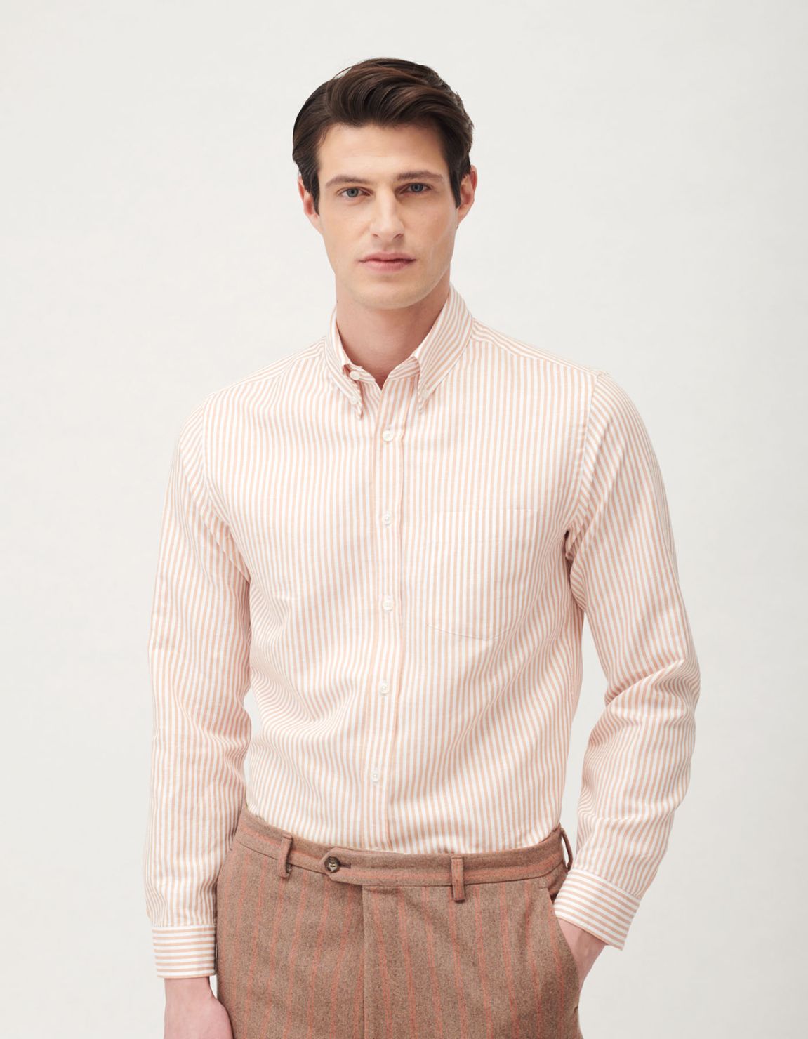 Amber Canvas Stripe Shirt Collar button down Tailor Custom Fit 1