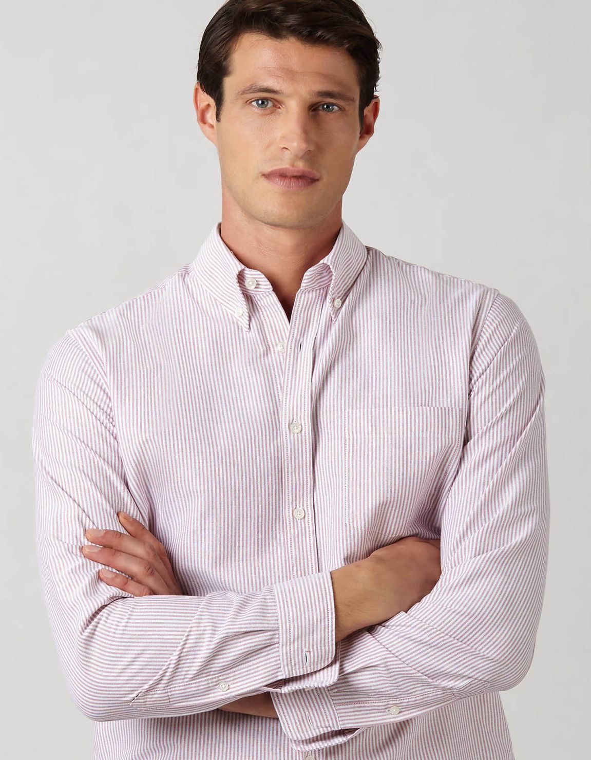 Camicia Collo button down Righe Oxford Rosso Tailor Custom Fit 3