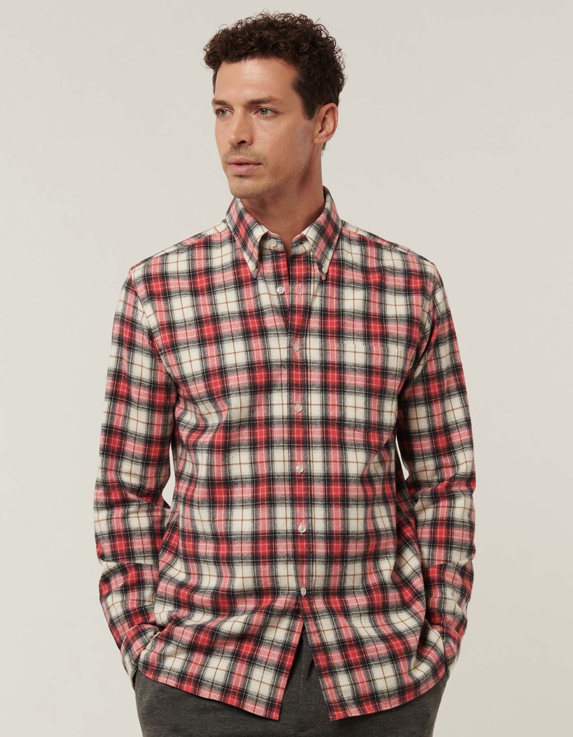 Red Twill Check Shirt Collar button down Tailor Custom Fit 5