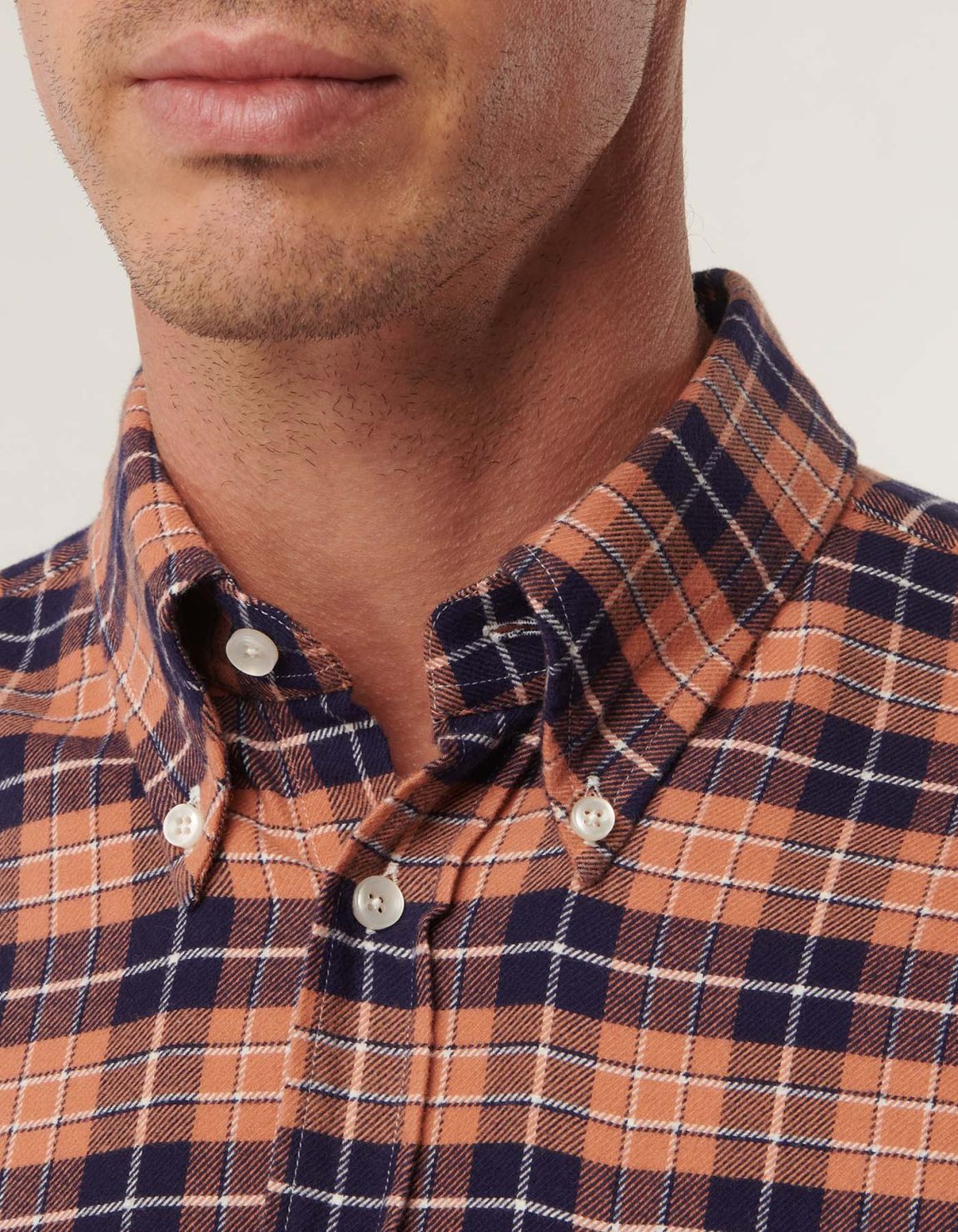 Orange Twill Check Shirt Collar button down Tailor Custom Fit 3