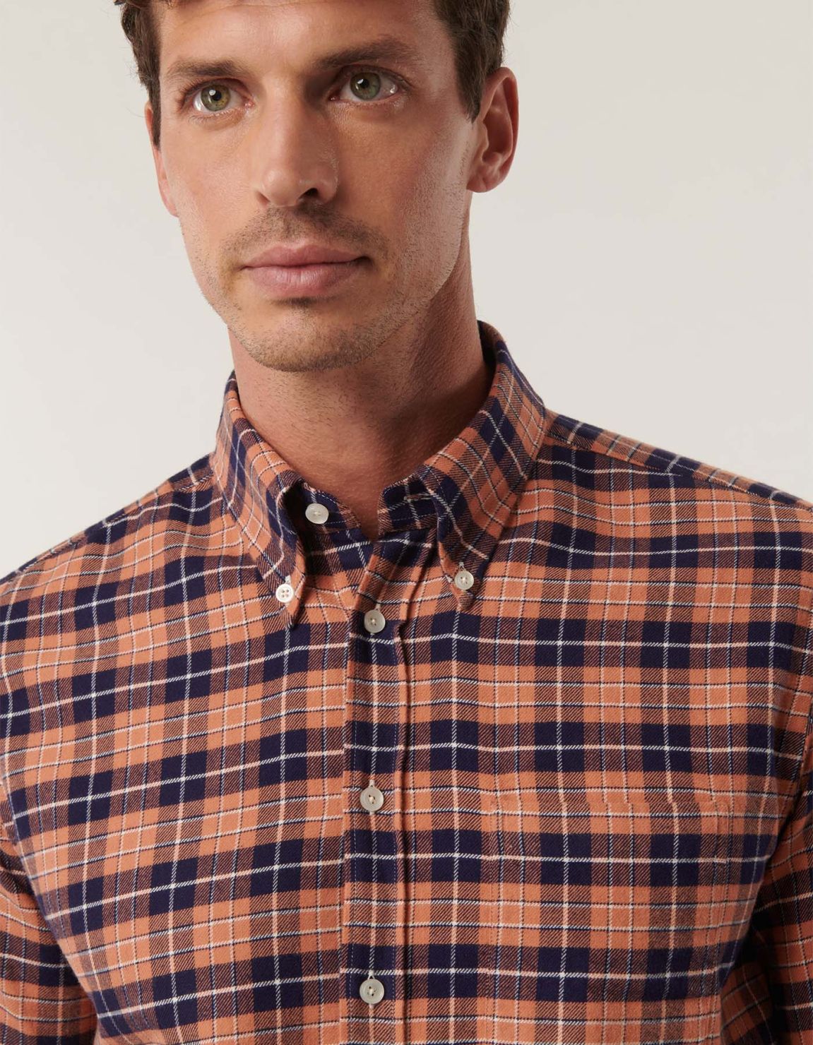 Camicia Collo button down Quadri Twill Arancione Tailor Custom Fit 6