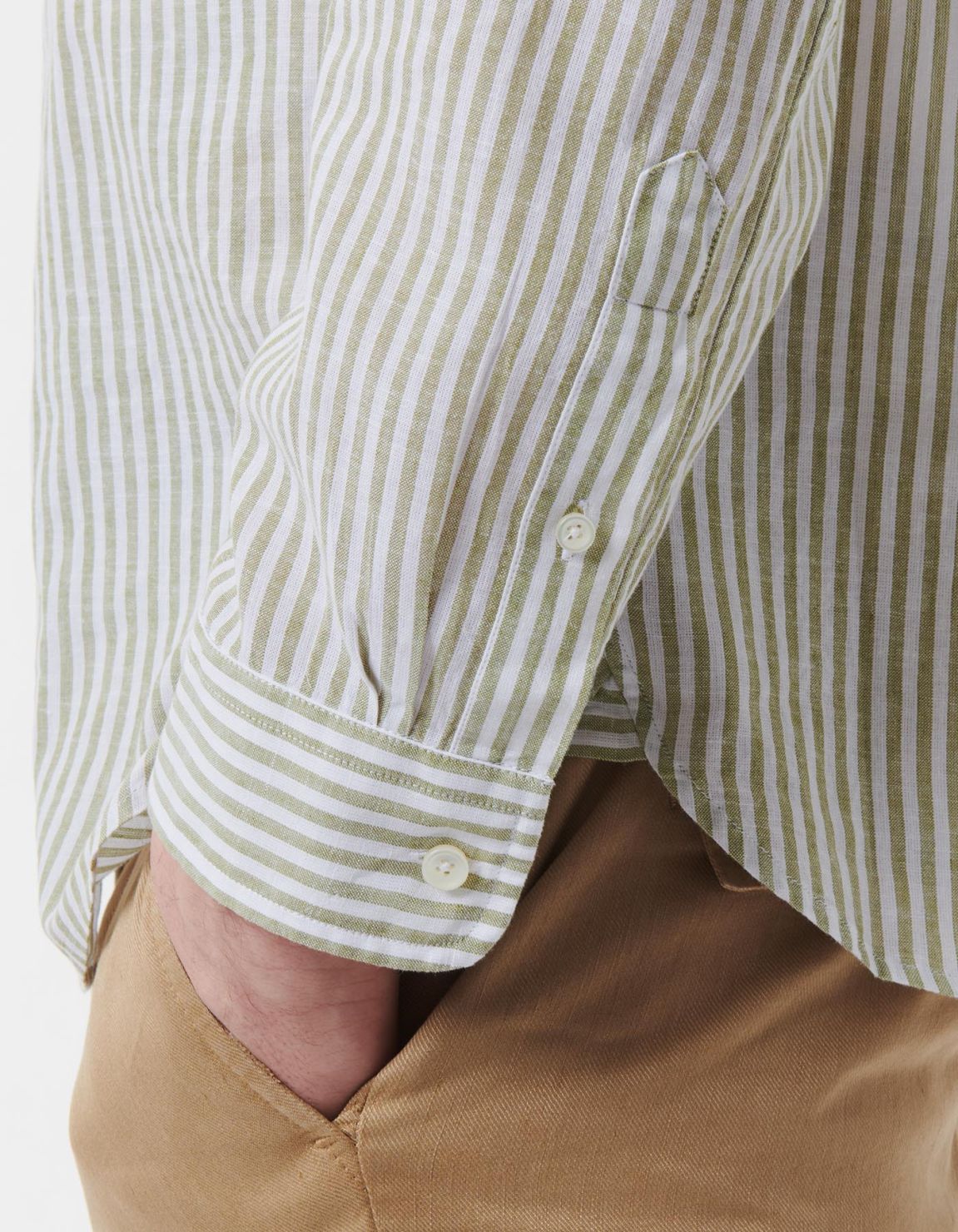 Green Linen Stripe Shirt Collar button down Tailor Custom Fit 5