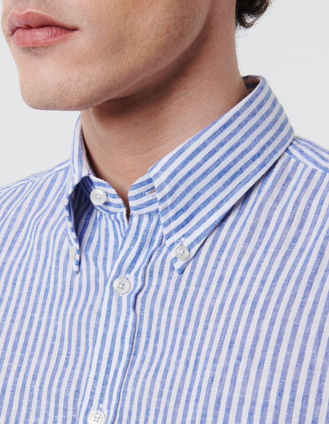 Camicia Collo button down Righe Lino Blu Tailor Custom Fit 2
