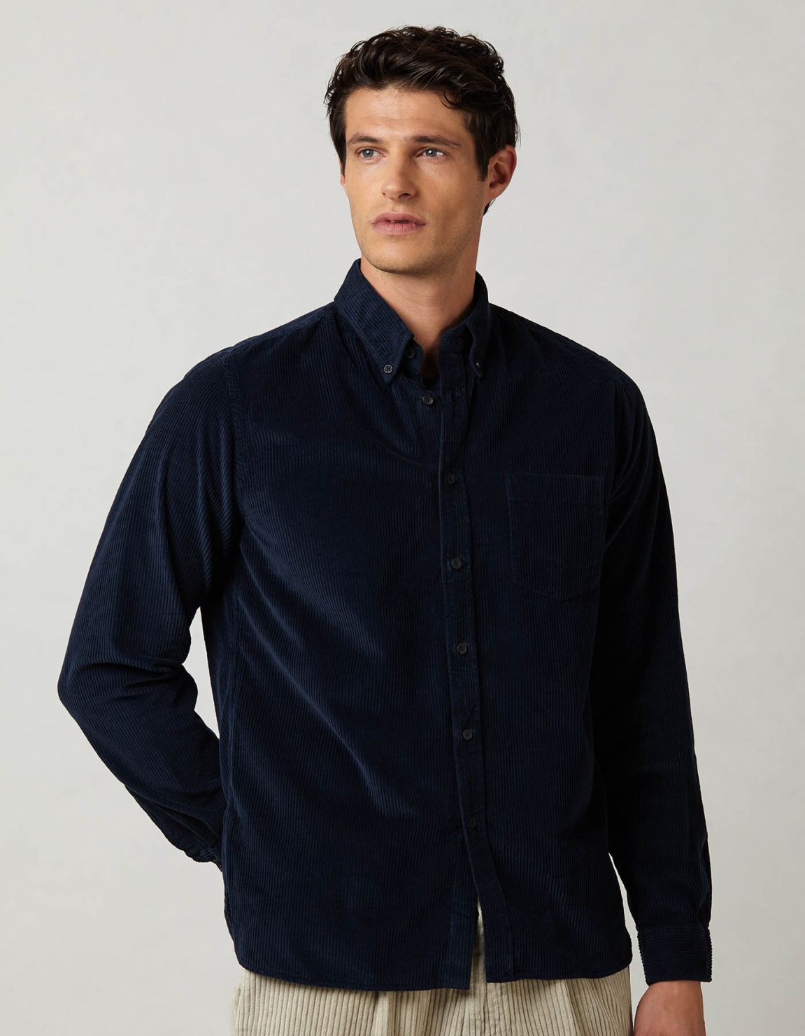 Dark Blue Velvet Solid colour Shirt Collar button down Tailor Custom Fit 3