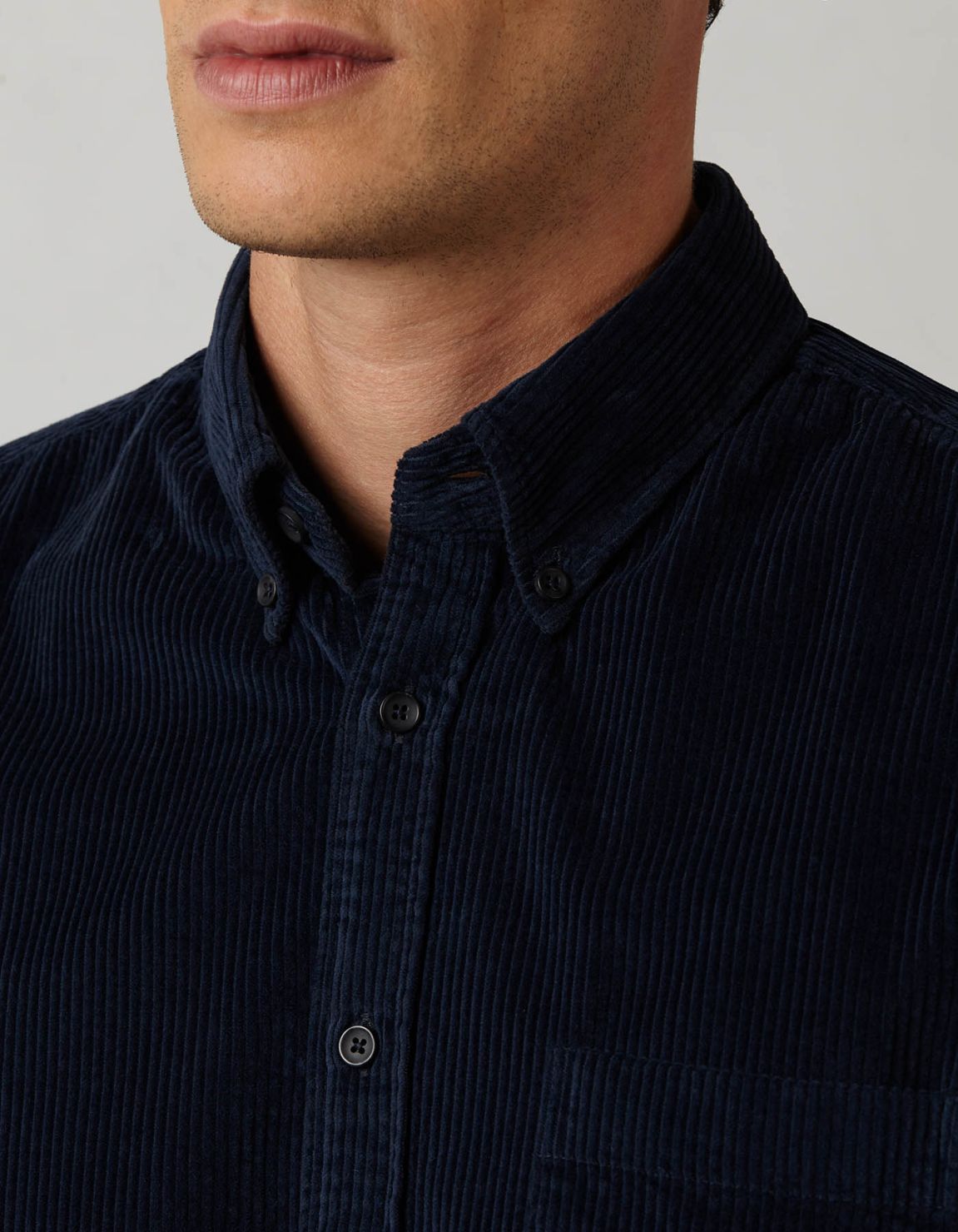 Dark Blue Velvet Solid colour Shirt Collar button down Tailor Custom Fit 2