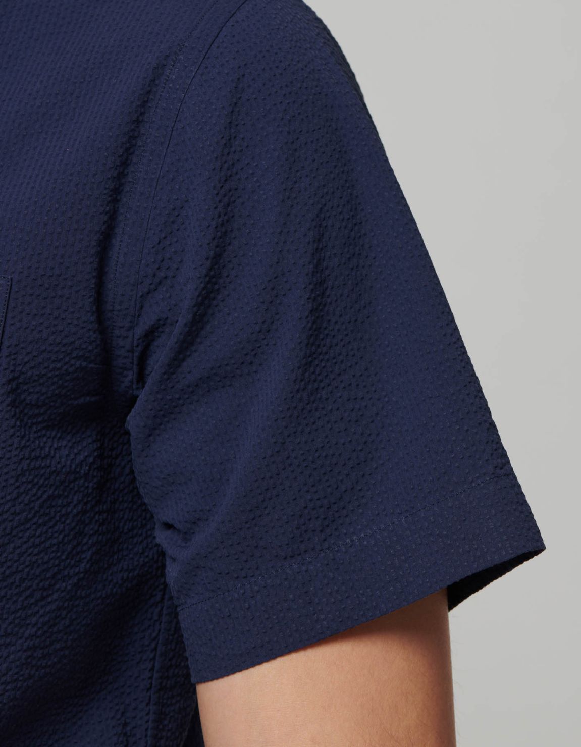 Blue Seersucker Solid colour Shirt Collar button down Tailor Custom Fit 5