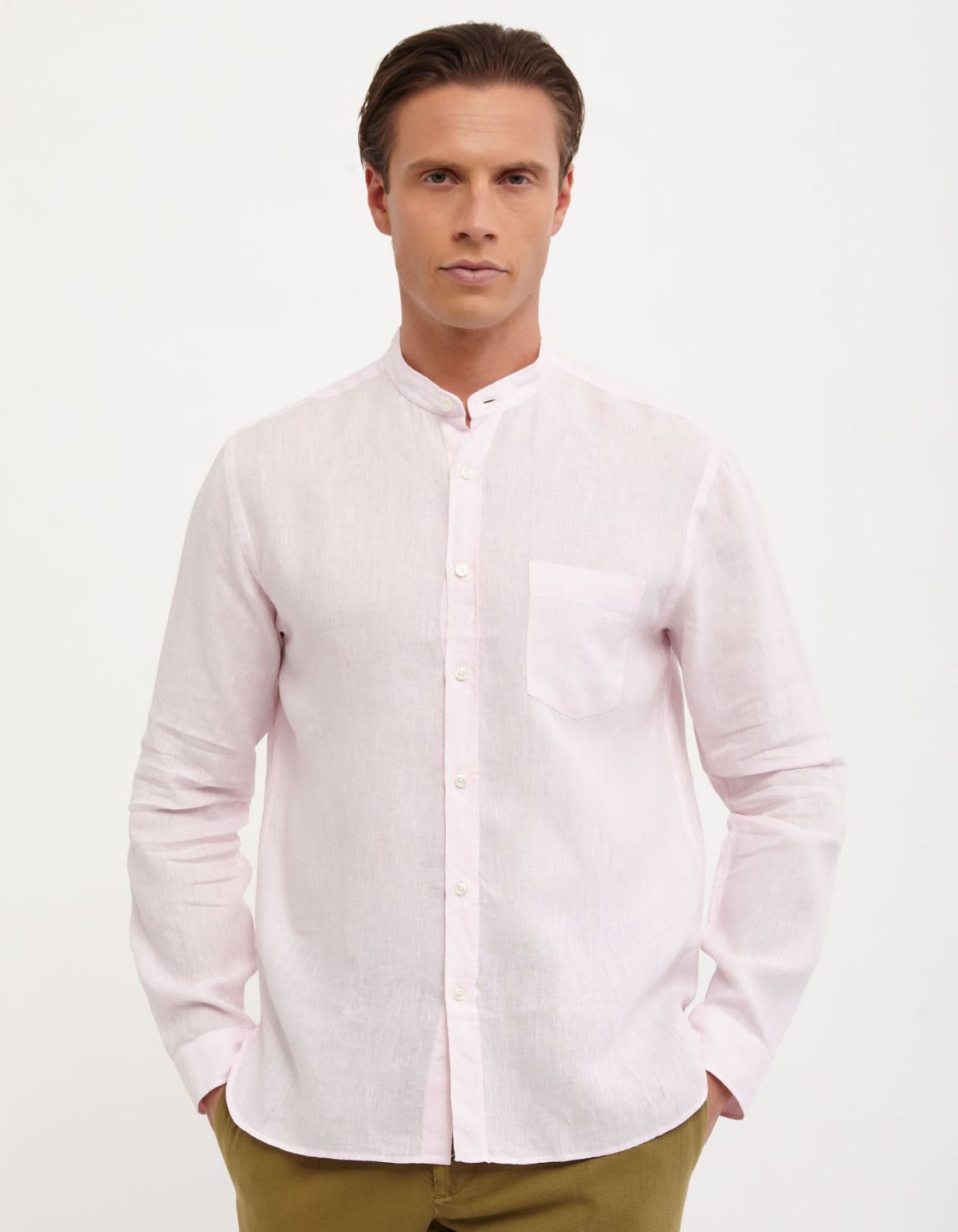 Camisa Cuello mao Liso Lino Rosa jaspeado Tailor Custom Fit 6
