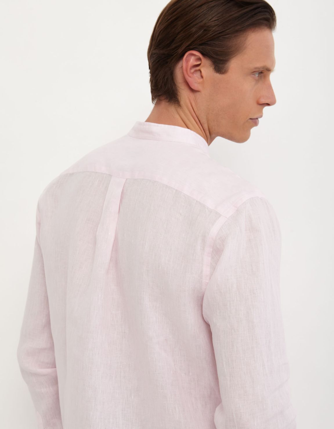 Camisa Cuello mao Liso Lino Rosa jaspeado Tailor Custom Fit 7