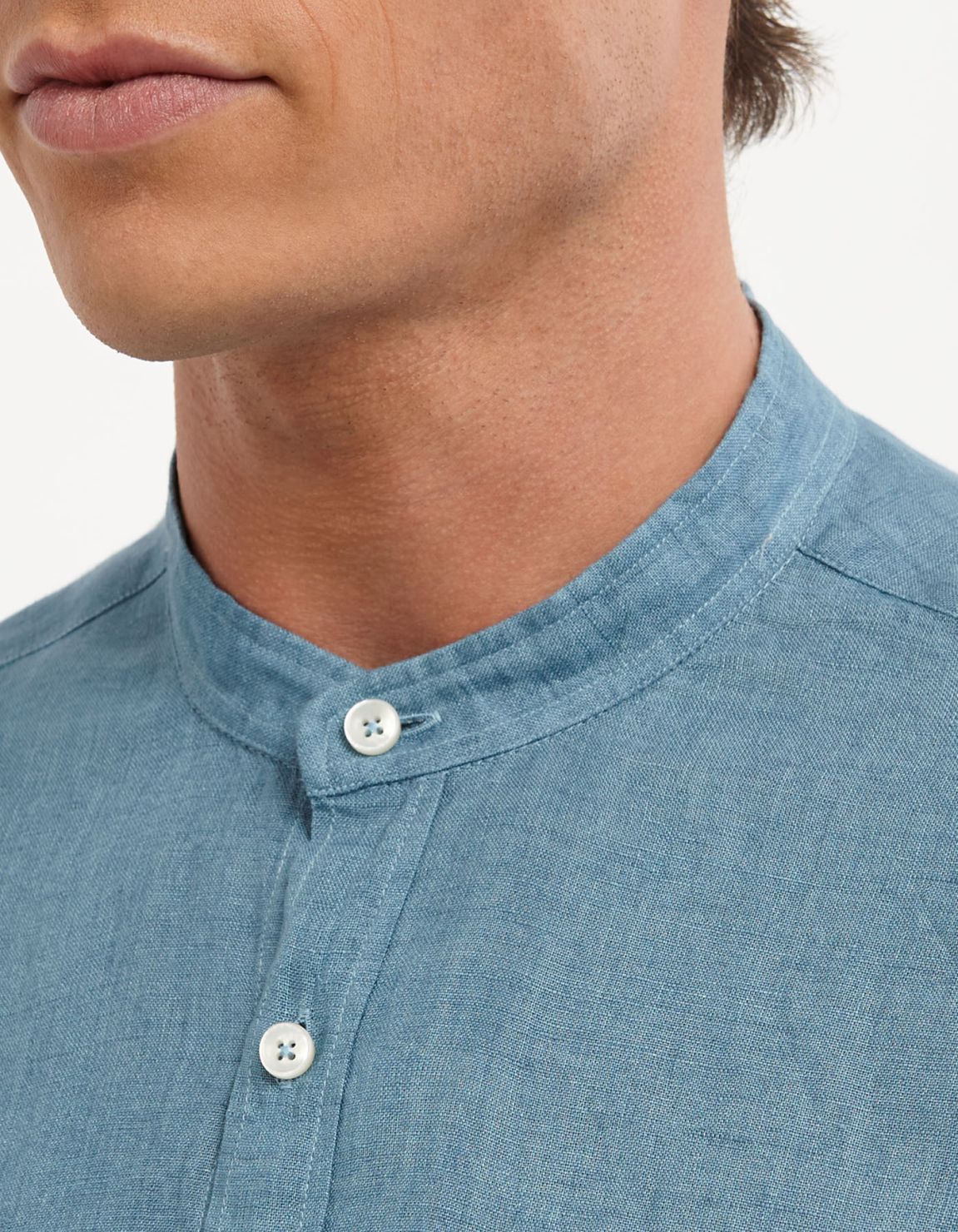 Camisa Cuello mao Liso Lino Verde azulado Tailor Custom Fit 2