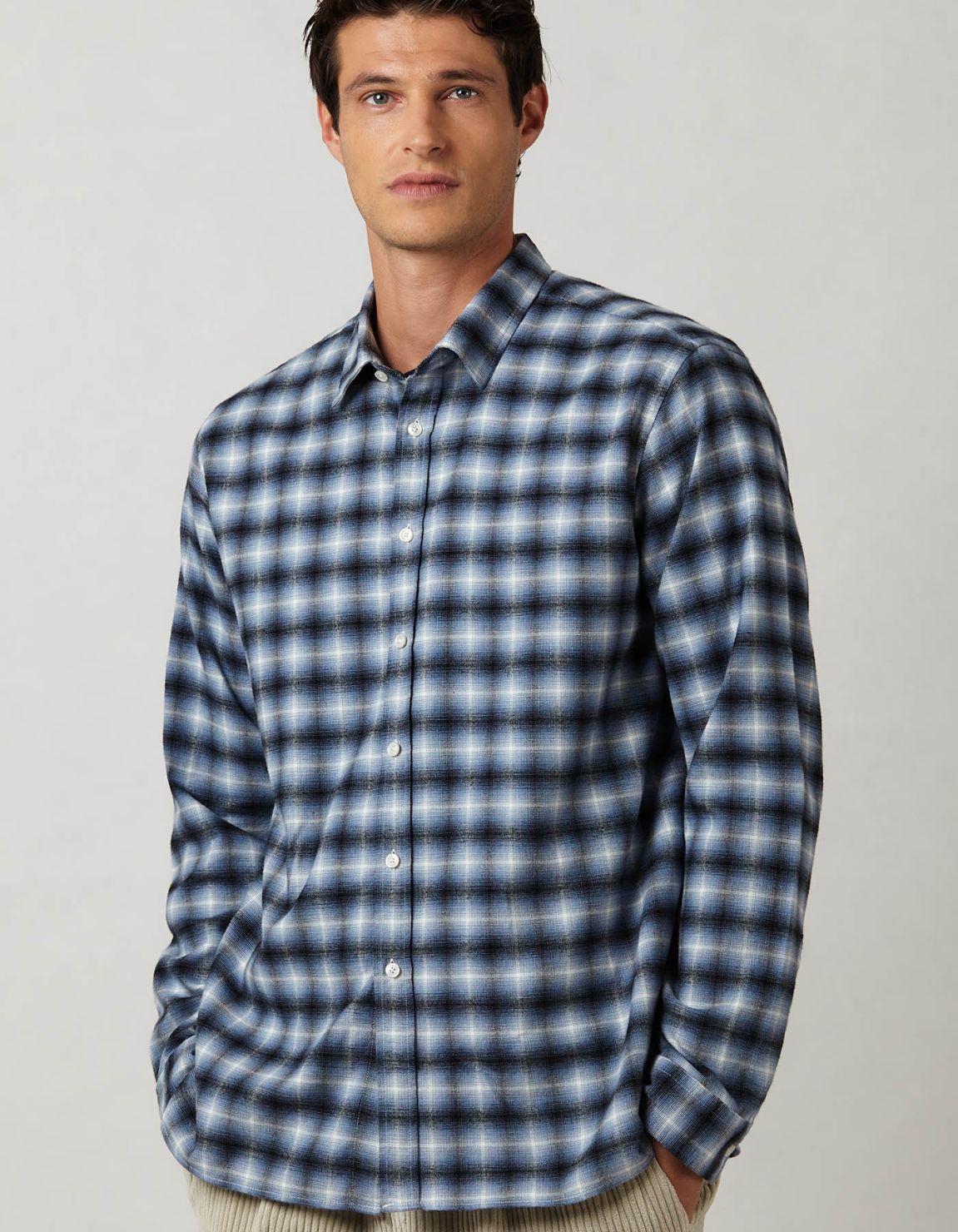 Light Blue Textured Check Shirt Collar spread Tailor Custom Fit 3