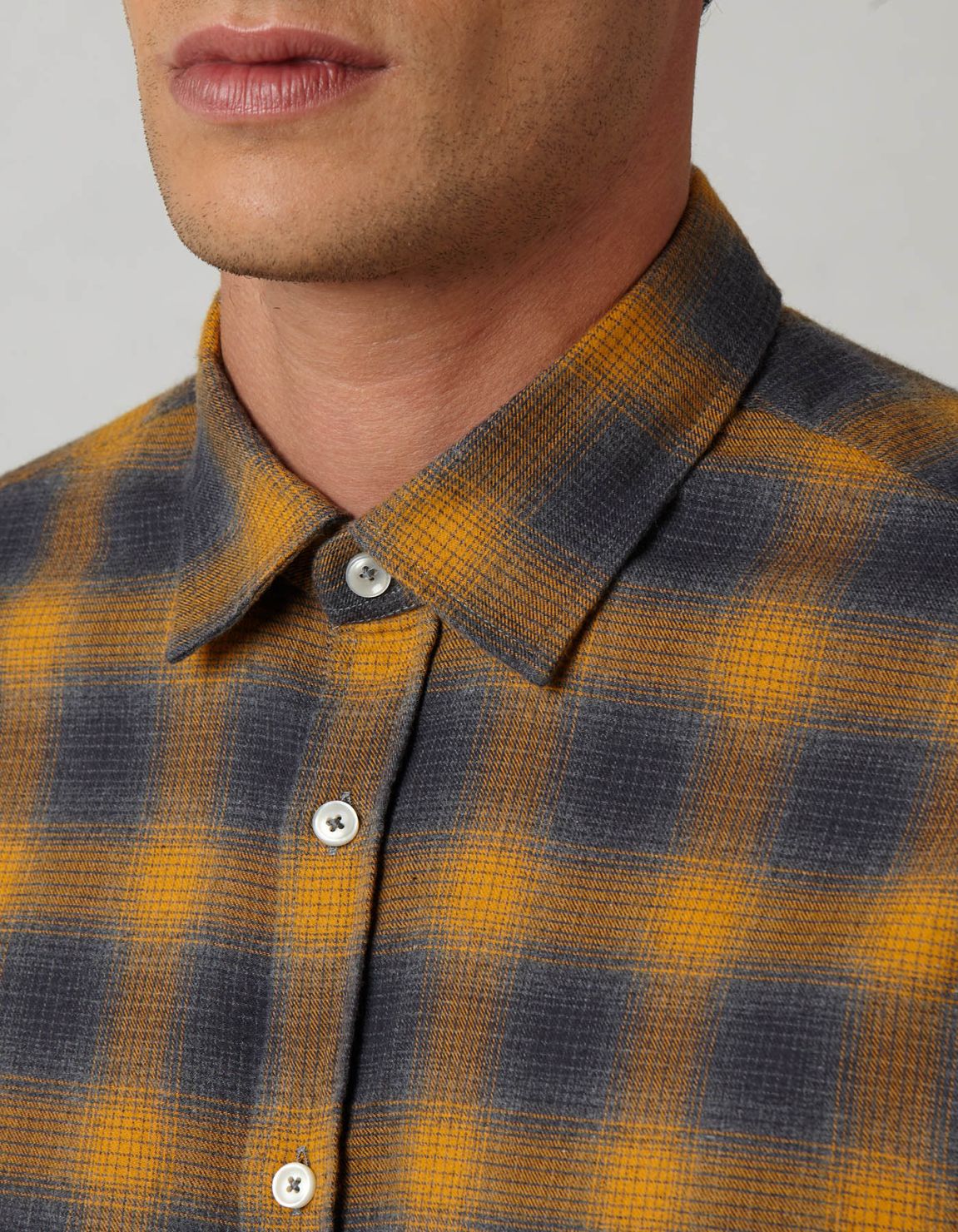 Ochre Textured Check Shirt Collar spread Tailor Custom Fit 2