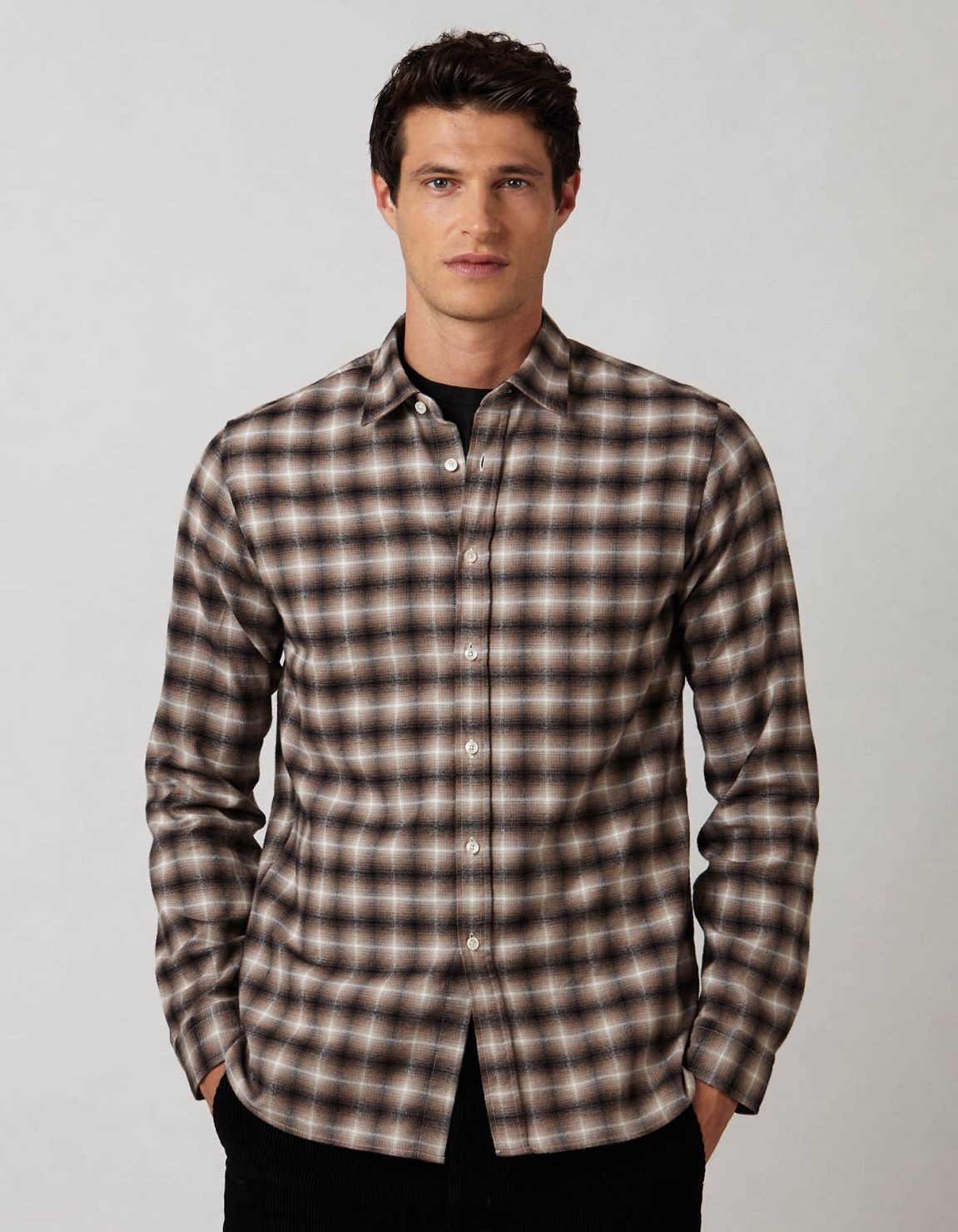 Brown Textured Check Shirt Collar spread Tailor Custom Fit 3
